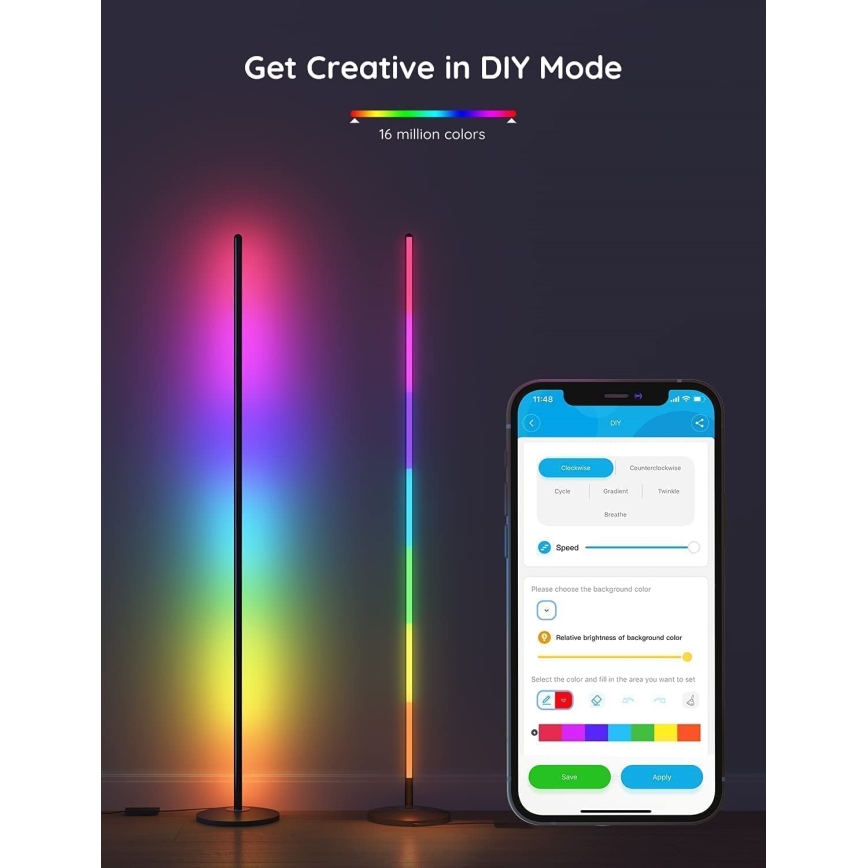 Govee - Candeeiro de pé LED RGBW regulável LITE MATTER LED/24W/230V Wi-Fi