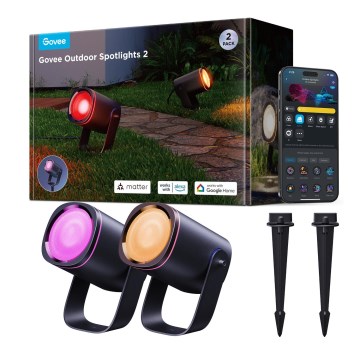 Govee - CONJUNTO 2x LED RGBWW Holofote regulável LED/12W/230V IP67 2700-6500K Wi-Fi