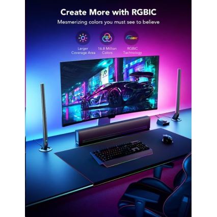 Govee - Conjunto de 2 Painéis Smart Gaming Wi-Fi LED RGBIC + Smart Dual preto + comando remoto