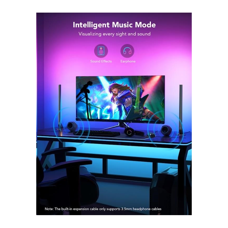 Govee - Conjunto de 2 Painéis Smart Gaming Wi-Fi LED RGBIC + Smart Dual preto + comando remoto