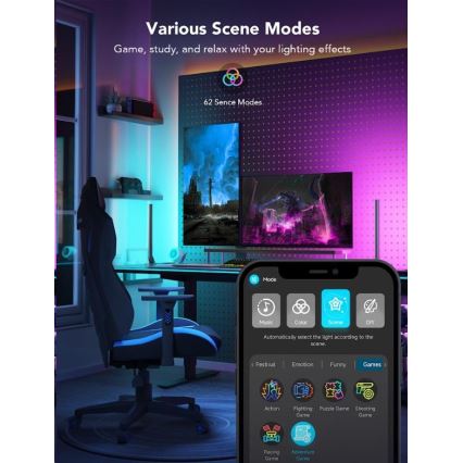 Govee - Conjunto de 2 Painéis Smart Gaming Wi-Fi LED RGBIC + Smart Dual preto + comando remoto