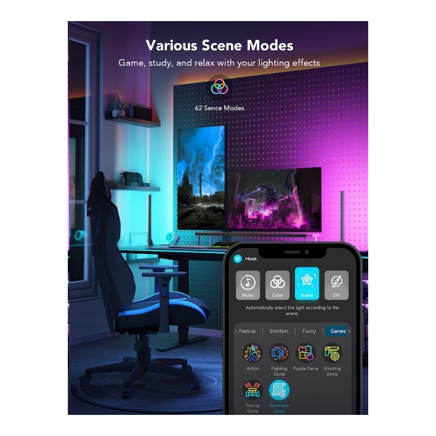 Govee - Conjunto de 2 Painéis Smart Gaming Wi-Fi LED RGBIC + Smart Dual preto + comando remoto