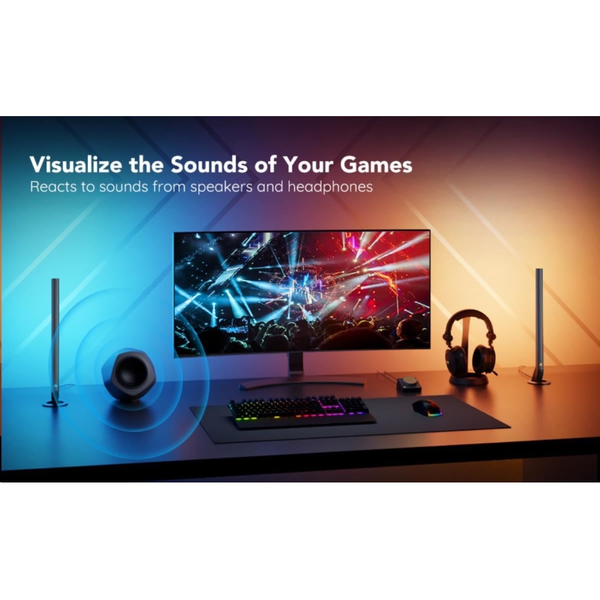 Govee - Conjunto de 2 Painéis Smart Gaming Wi-Fi LED RGBIC + Smart Dual preto + comando remoto