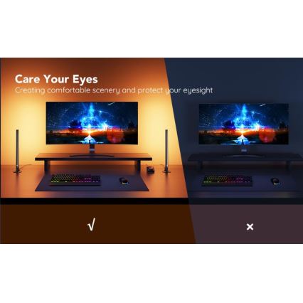 Govee - Conjunto de 2 Painéis Smart Gaming Wi-Fi LED RGBIC + Smart Dual preto + comando remoto
