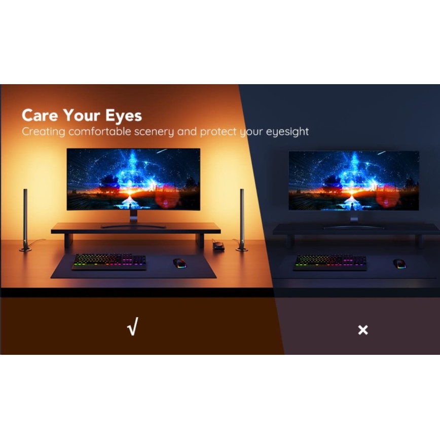 Govee - Conjunto de 2 Painéis Smart Gaming Wi-Fi LED RGBIC + Smart Dual preto + comando remoto