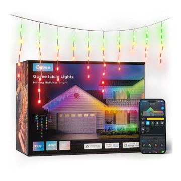 Govee - Corrente exterior LED RGBIC Inteligente icicles 10m Wi-Fi Matter IP65