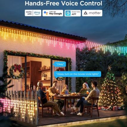 Govee - Corrente exterior LED RGBIC Inteligente icicles 10m Wi-Fi Matter IP65