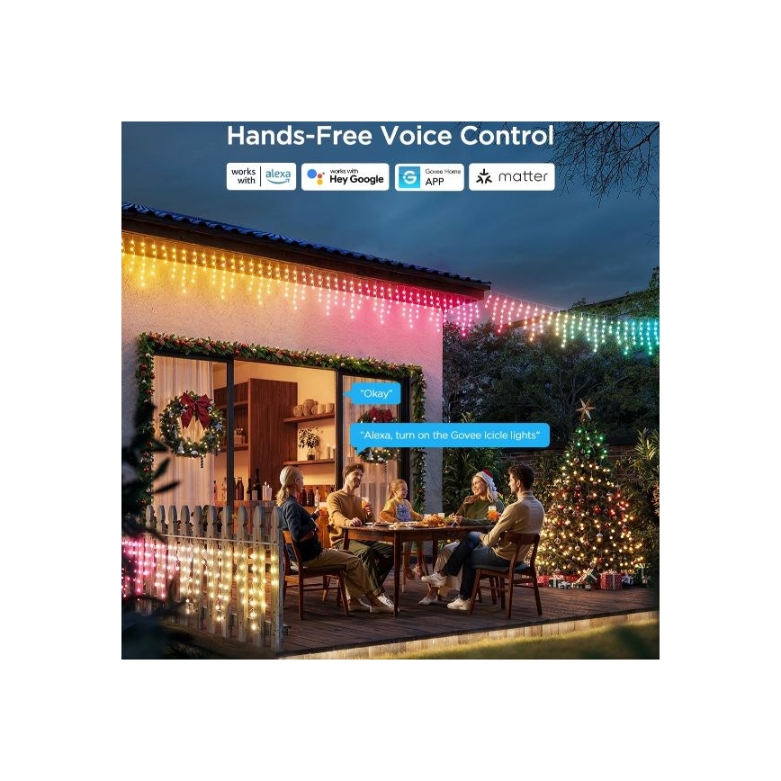 Govee - Corrente exterior LED RGBIC Inteligente icicles 10m Wi-Fi Matter IP65
