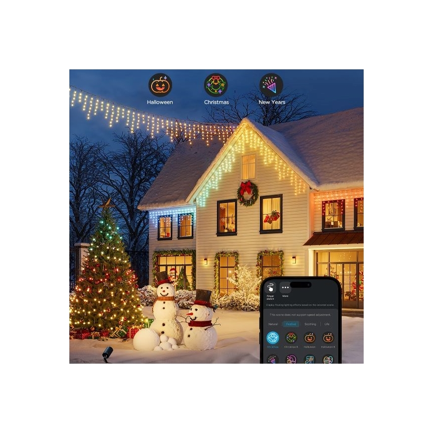Govee - Corrente exterior LED RGBIC Inteligente icicles 10m Wi-Fi Matter IP65