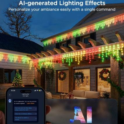 Govee - Corrente exterior LED RGBIC Inteligente icicles 10m Wi-Fi Matter IP65