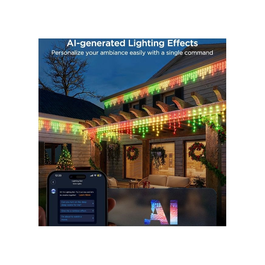 Govee - Corrente exterior LED RGBIC Inteligente icicles 10m Wi-Fi Matter IP65