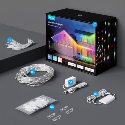 Govee - Corrente exterior LED RGBIC Inteligente icicles 10m Wi-Fi Matter IP65