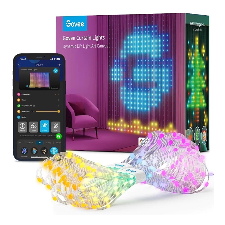 Govee - Cortina luminosa RGBIC 520 LED 1,5x2m Wi-Fi IP65