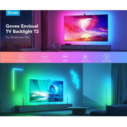 Govee - DreamView T2 DUAL TV 55-65 Iluminação LED Smart RGBIC Wi‑Fi + comando remoto
