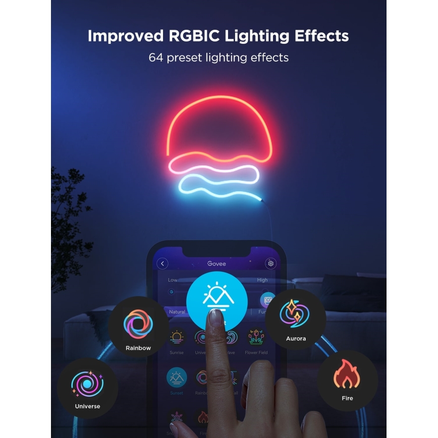 Govee - Fita LED dobrável Neon 2 MATTER 5m RGBIC Wi-Fi IP67