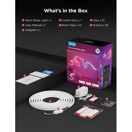 Govee - Fita LED dobrável Neon 2 MATTER 5m RGBIC Wi-Fi IP67