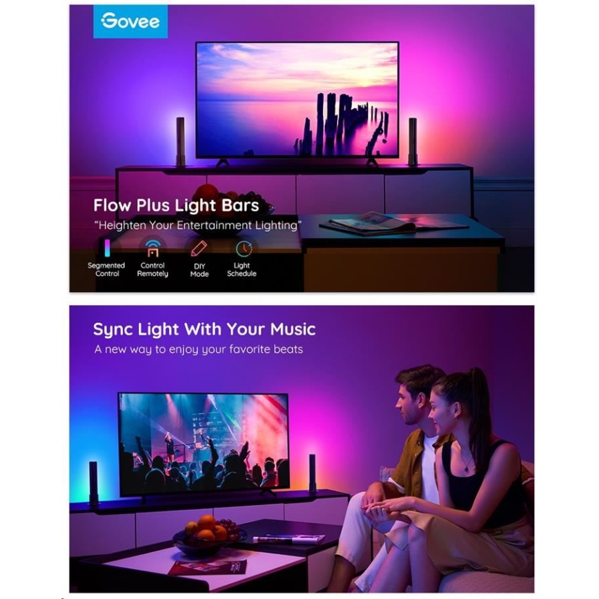 Govee - CONJUNTO 2x Flow Plus SMART LED para TV e Jogos - RGBICWW Wi-Fi