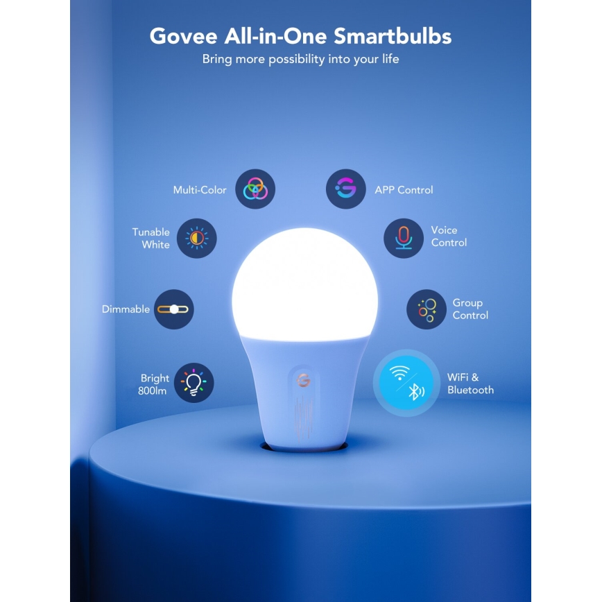 Govee - LED RGBWW Lâmpada regulável inteligente MATTER E27/9W/230V 2700-6500K Wi-Fi