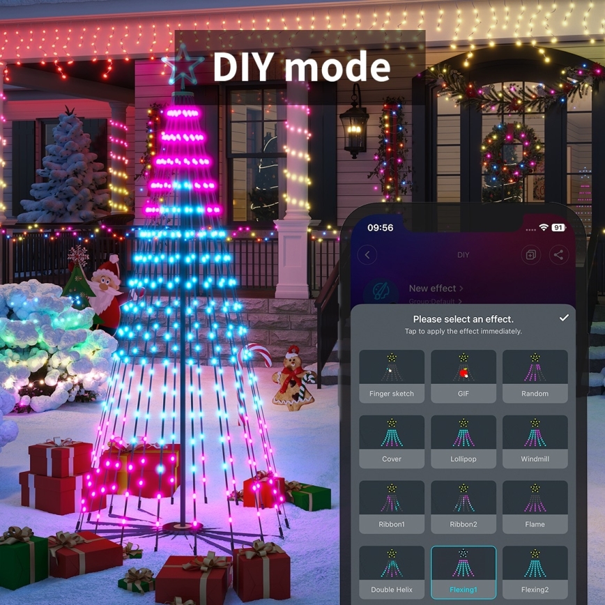 Govee - LED RGBIC Árvore de Natal com estrela LED/15W/230V IP65 1,8m Matter Wi-Fi
