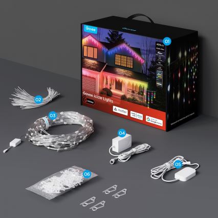 Govee - LED RGBIC Cordão de luzes tipo pingente para exterior 10m Wi-Fi Matter IP65