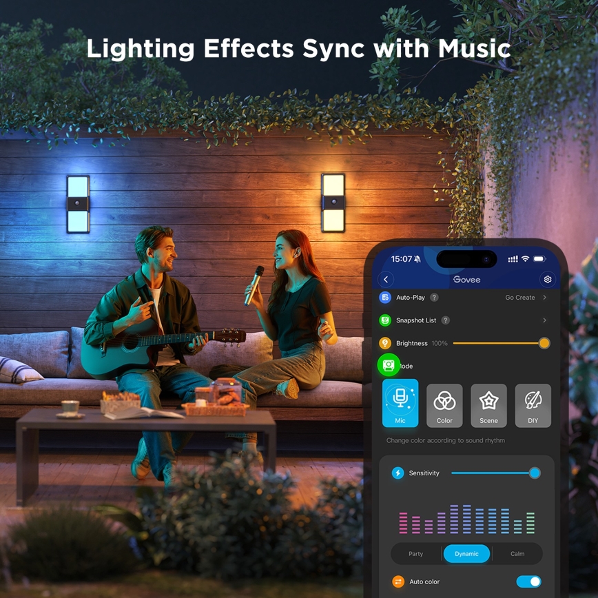 Govee - LED RGBIC Aplique de parede para exterior dimmerizável com sensor MATTER LED/230V IP65 2700-6500K Wi-Fi