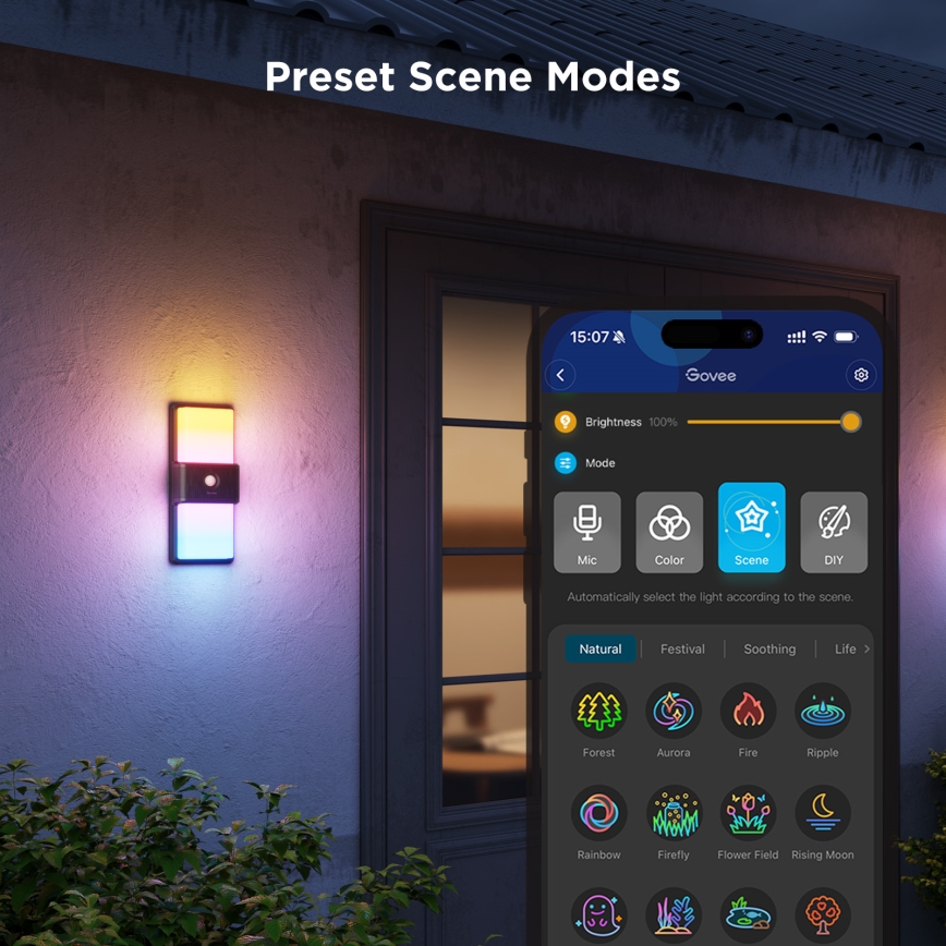 Govee - LED RGBIC Aplique de parede para exterior dimmerizável com sensor MATTER LED/230V IP65 2700-6500K Wi-Fi