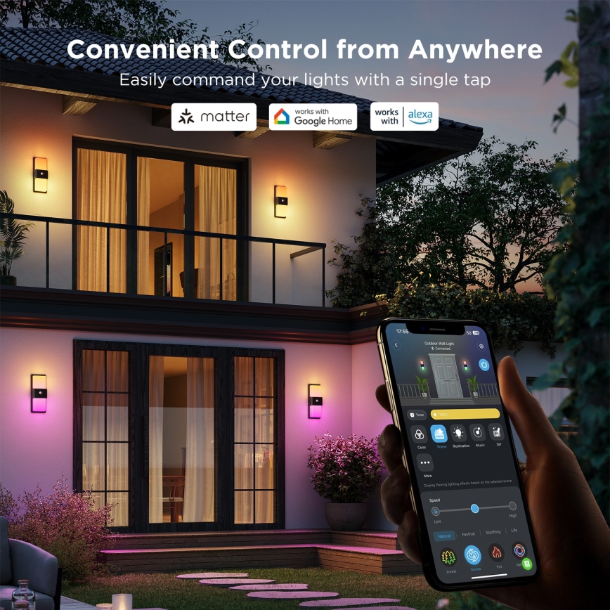 Govee - LED RGBIC Aplique de parede para exterior dimmerizável com sensor MATTER LED/230V IP65 2700-6500K Wi-Fi