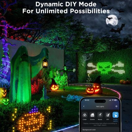Govee - LED RGBIC Rede luminosa para exterior 143x85cm Wi-Fi Matter IP65