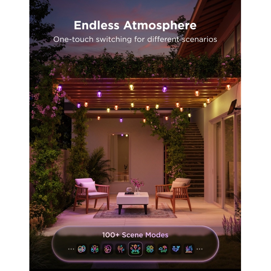 Govee - LED RGBICW Cordão solar 8xLED/6W/5V Wi-Fi Matter IP67