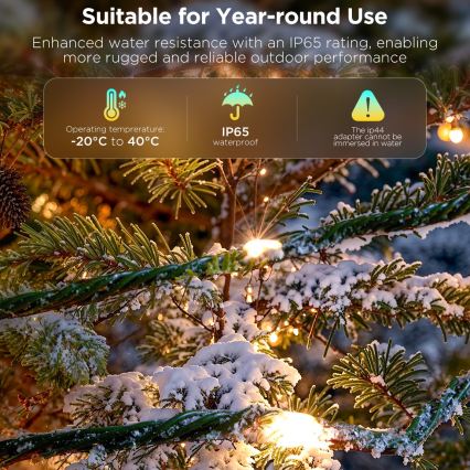 Govee - LED RGBICW Luzes de Natal para exterior 2700-6500K 20m Wi-Fi Matter IP65