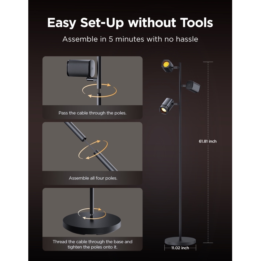 Govee - LED RGBICWW Candeeiro de pé regulável TREE MATTER LED/48W/230V Wi-Fi
