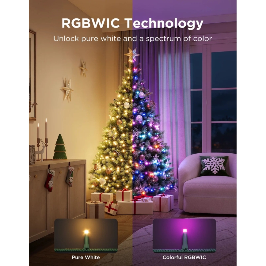 Govee - LED RGBWIC Guirlanda de luzes de Natal para exterior 2700-6500K 30m Wi-Fi Matter IP65