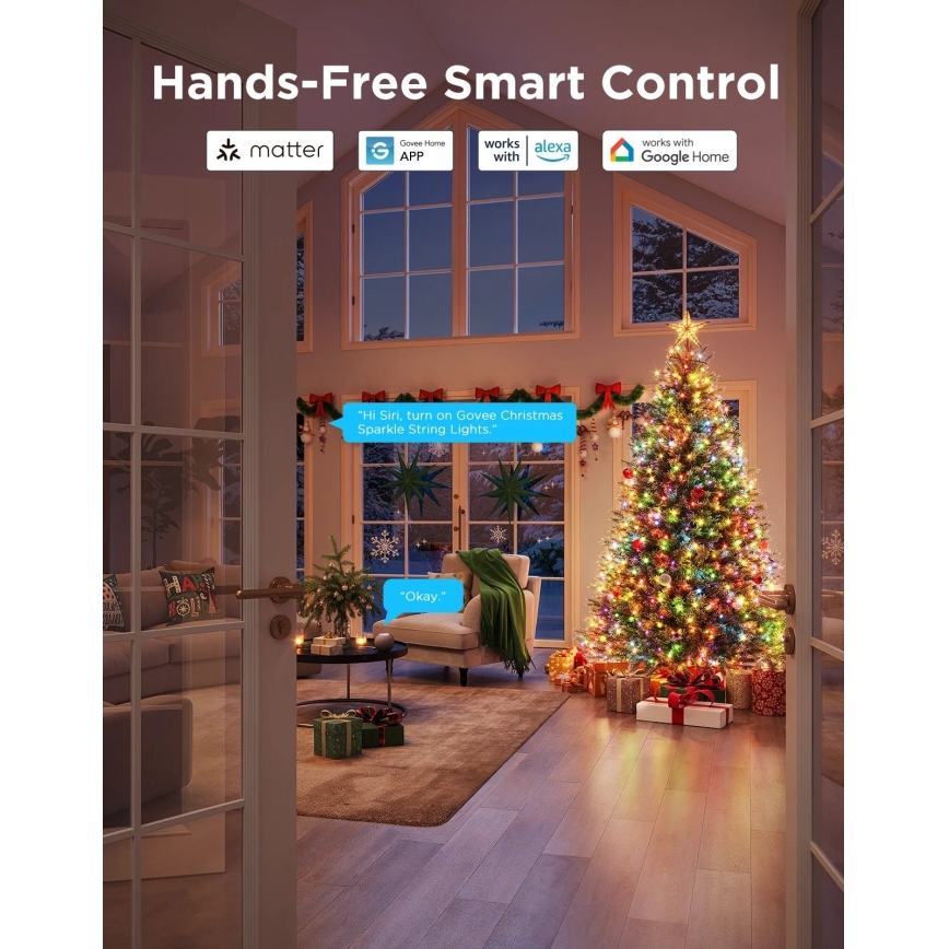 Govee - LED RGBWIC Guirlanda de luzes de Natal para exterior 2700-6500K 30m Wi-Fi Matter IP65