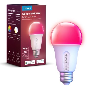 Govee - LED RGBWW Lâmpada regulável inteligente MATTER E27/9W/230V 2700-6500K Wi-Fi