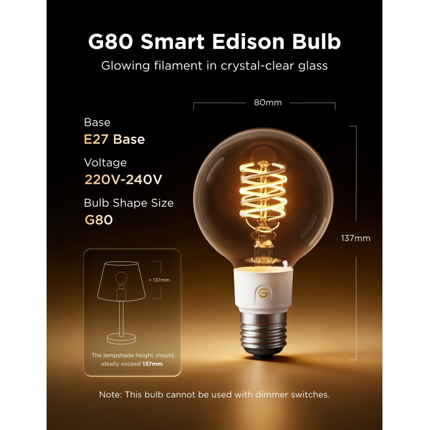 Govee - Lâmpada LED RGBWW regulável Smart MATTER G80 E27/5W/230V 2700-6500K Wi-Fi