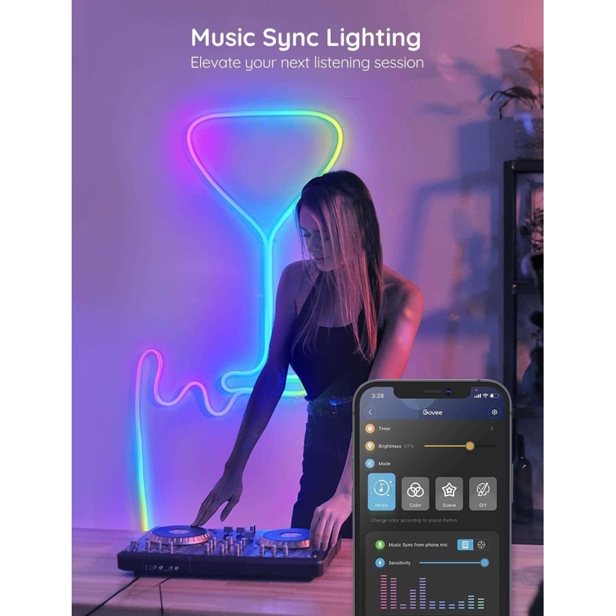Govee - Neon SMART dobrável Tira LED - RGBIC - 3m Wi-Fi IP67