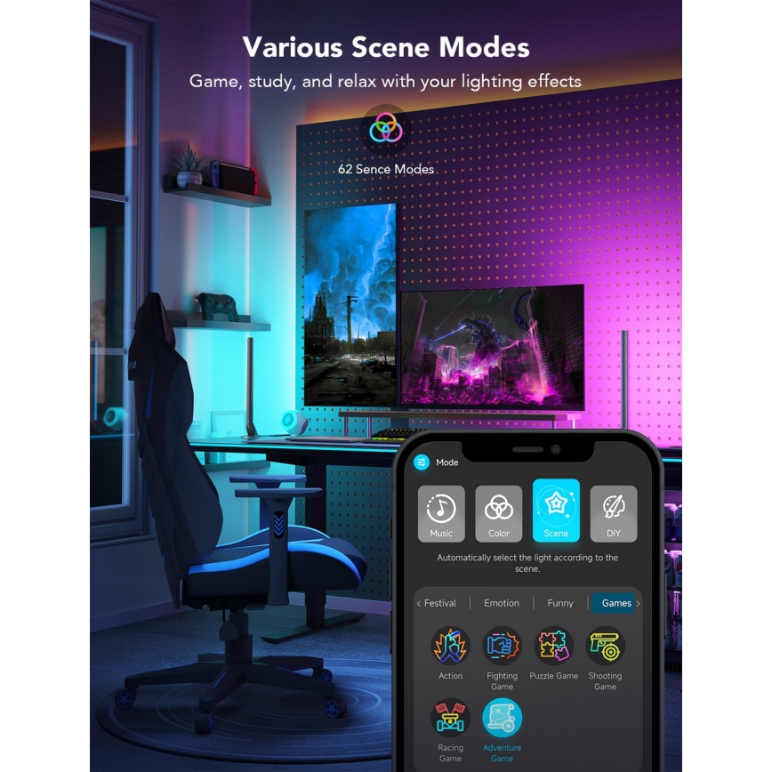 Govee - Painéis LED Smart Gaming Wi‑Fi + Controlador Smart Duplo Branco Wi‑Fi