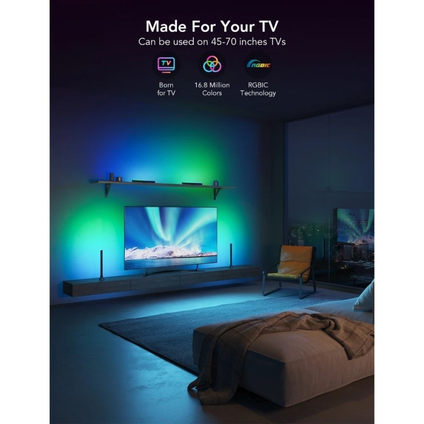 Govee - Painel LED RGBIC SMART 38 cm para TV 43-75 - 2 unidades Wi-Fi