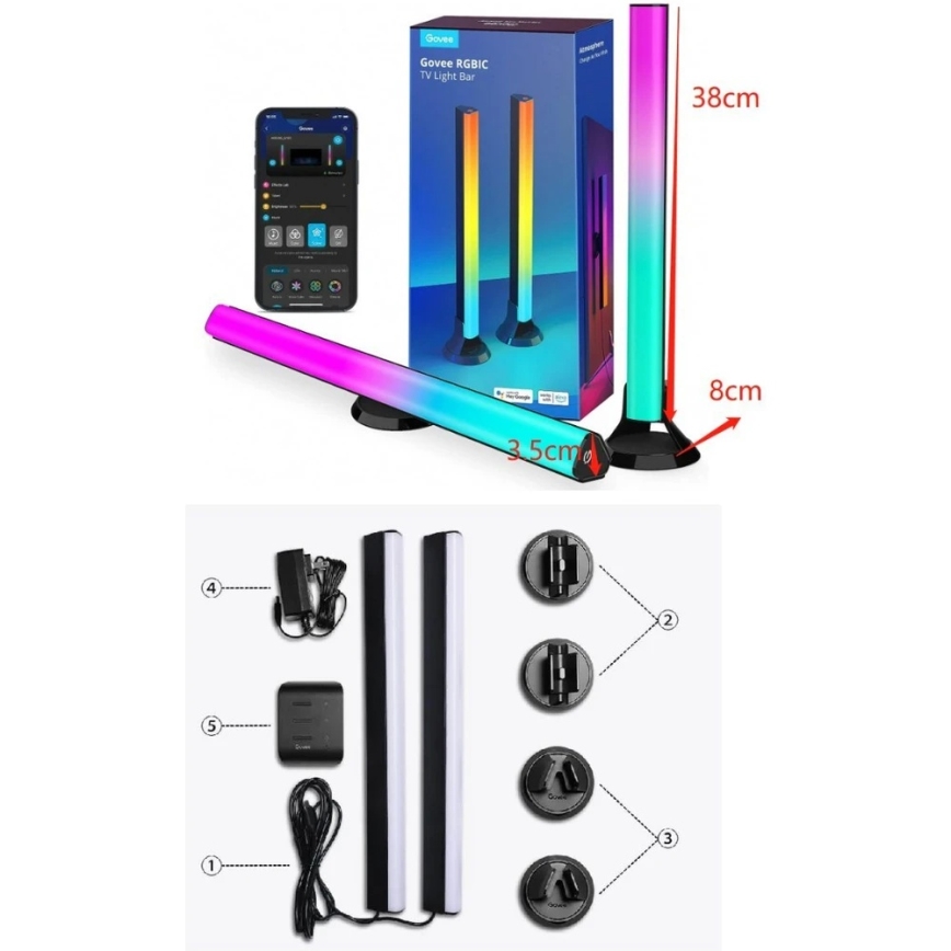 Govee - Painel LED RGBIC SMART 38 cm para TV 43-75 - 2 unidades Wi-Fi