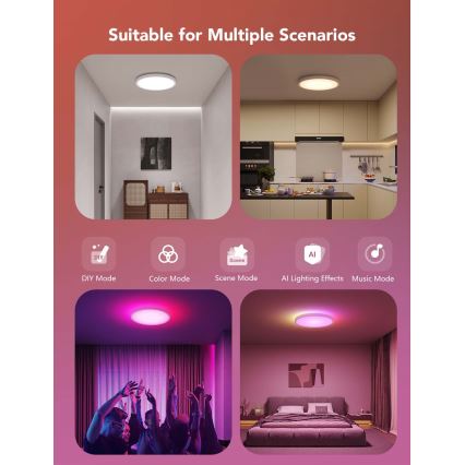 Govee - Luminária de teto dimerizável LED RGBICWW/29W/230V, Ø 30 cm, acabamento mate, Wi-Fi