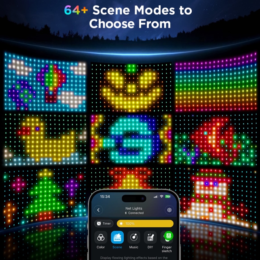 Govee - Rede luminosa LED RGBIC para exterior 143x85cm, Wi-Fi, compatível com Matter, IP65