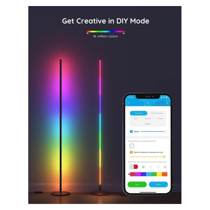 Govee - RGBICW Smart Canto Floor Lamp Wi-Fi