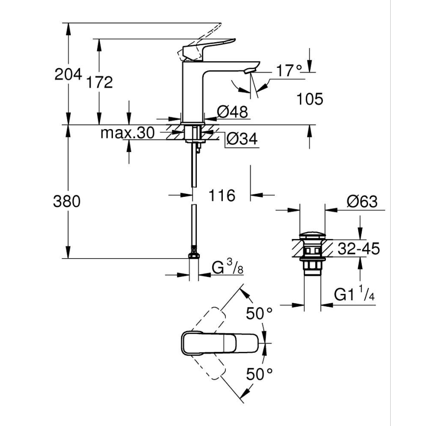 GROHE 1018330000 - Misturadora para lavatório DICE M, cromo brilhante