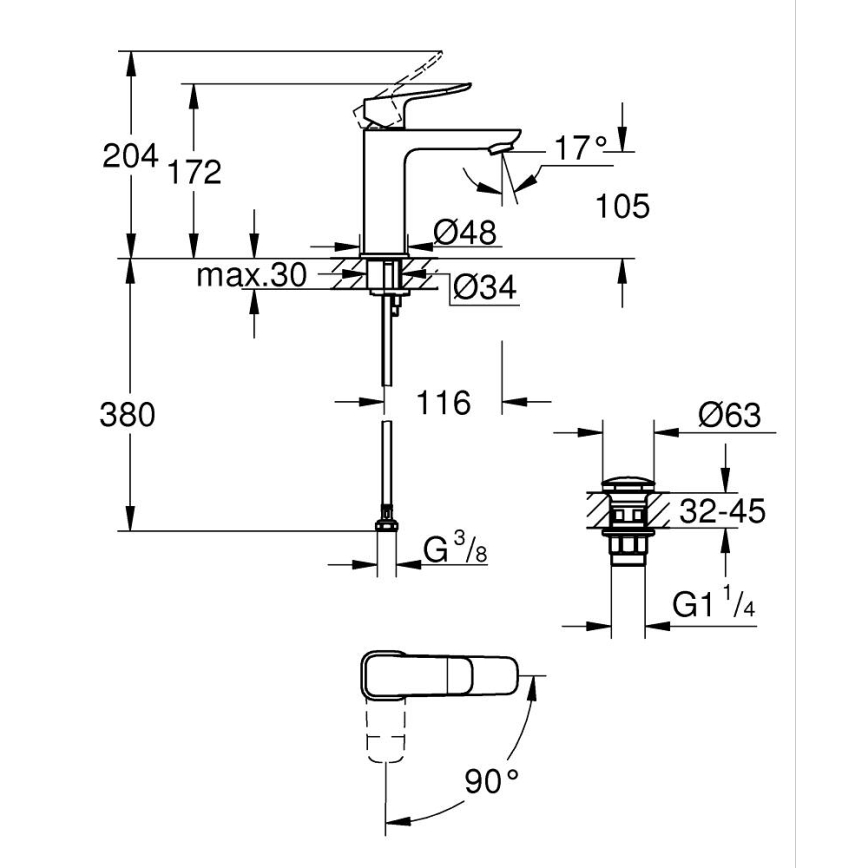 GROHE 1018360000 - Misturador para lavatório DICE M cromo brilhante