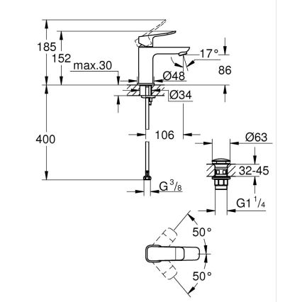 GROHE 1018570000 - Bateria para lavatório DICE S, cromado brilhante