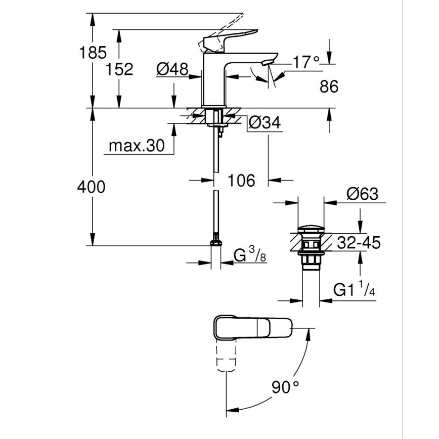 GROHE 1018610000 - Misturador de lavatório DICE S, cromado polido