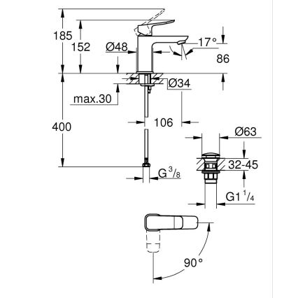 GROHE 1018612430 - Torneira para lavatório DICE S preta