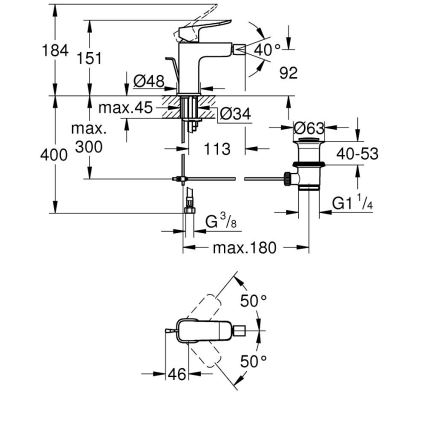 GROHE 1018770000 - Misturador para bidé DICE cromado brilhante