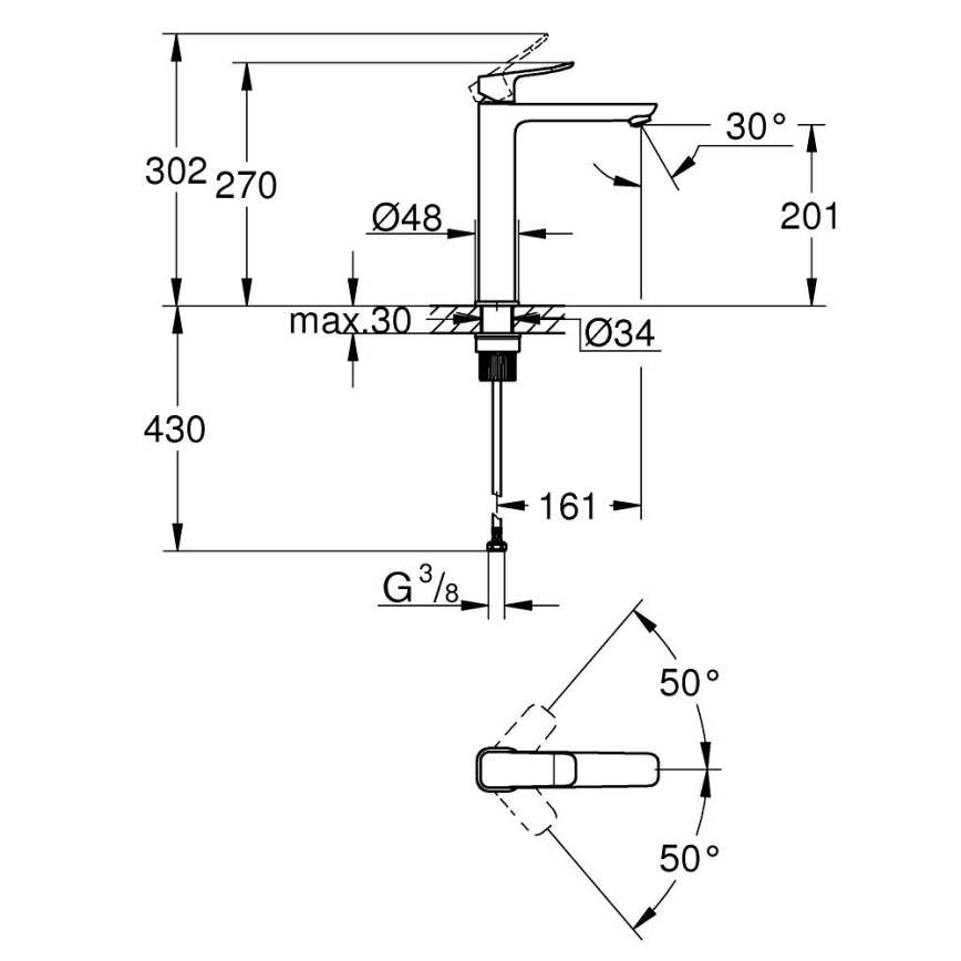 GROHE 1018920000 - Misturador para lavatório DICE XL cromado brilhante