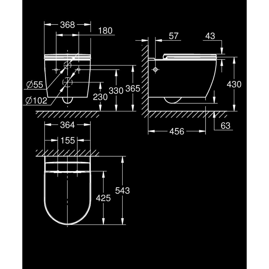GROHE 103848SH00 - Sanita suspensa START ROUND CERAMIC 368 × 543 mm branco durável